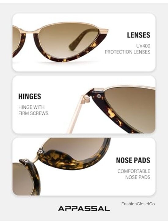 Retro Cat Eye Sunglasses UV400 Metal Accents Lightweight Frame